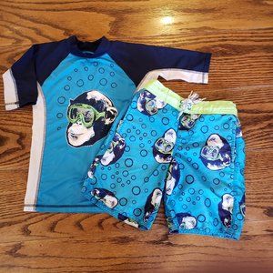 Two Piece Swim Suit Bathing THE PLACE Size MONKEYS!! Turquoise Lime Medium 7/8